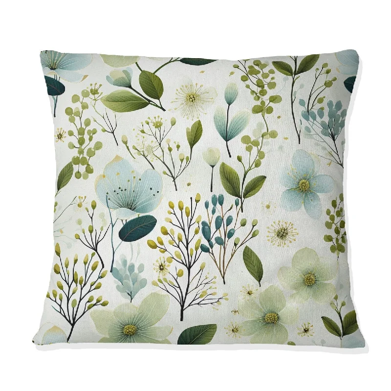 Designart "Green And White Ferns Sereny" Floral Printed Throw Pillow