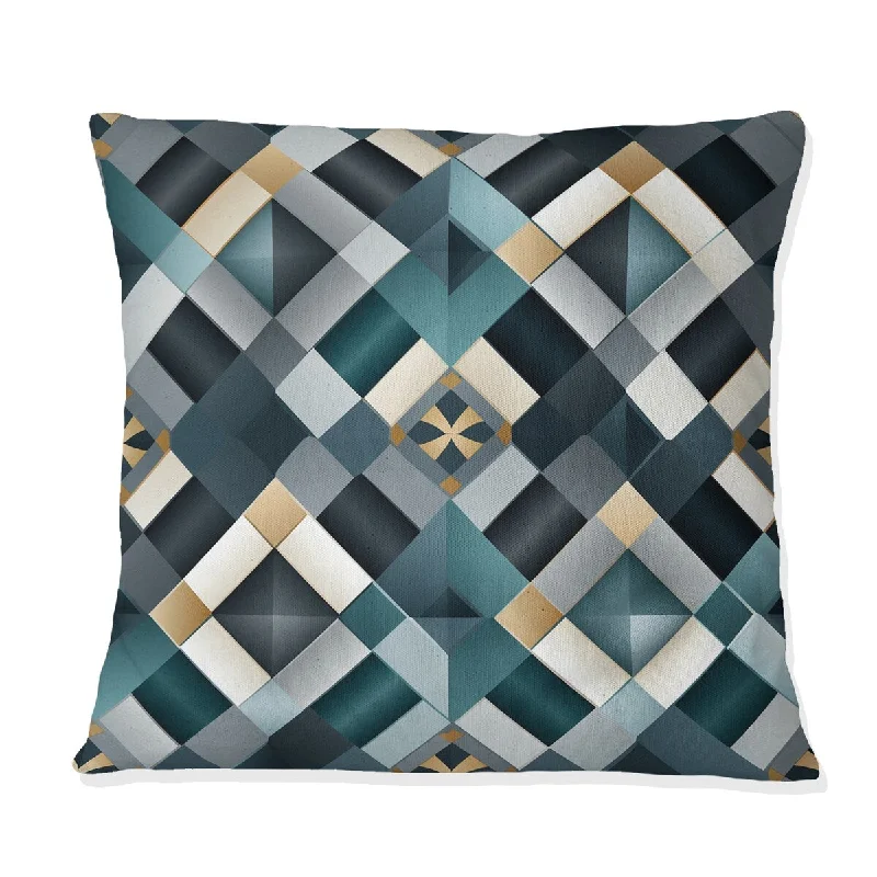 Designart "Grey And Teal Matrix Grid" Geometric Printed Throw Pillow