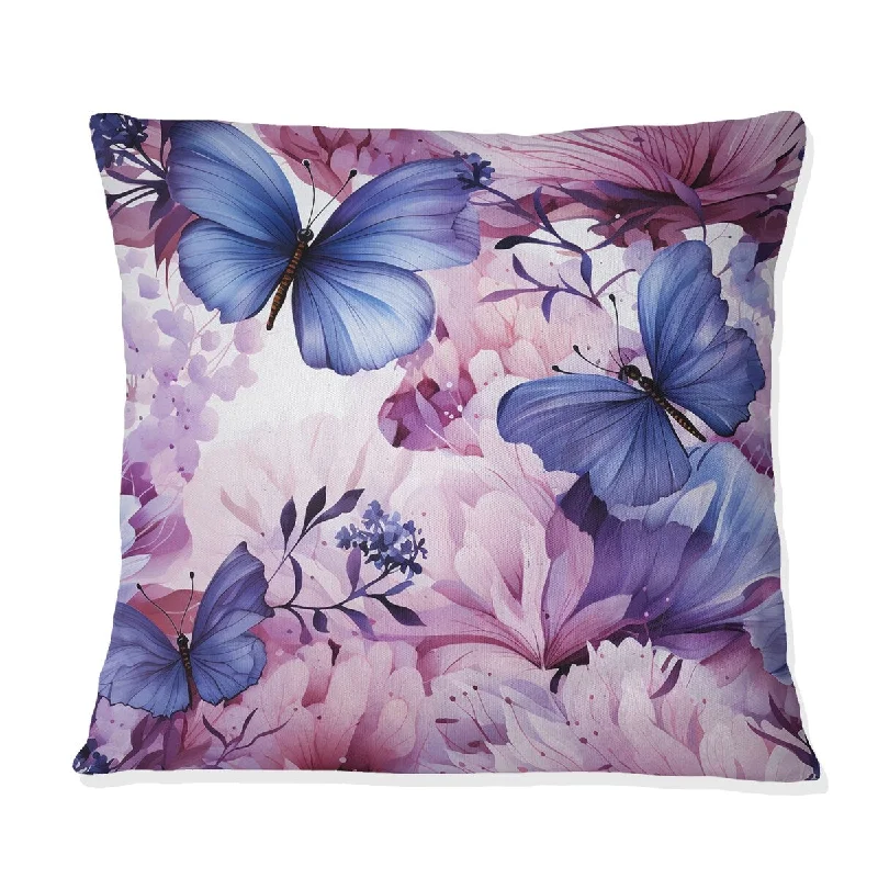 Designart "Lavender Fluttering Butterflies Pattern I" Animal Printed Throw Pillow