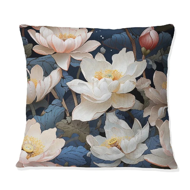 Designart "Lotus Blossom Tranquility I" Chinese Printed Throw Pillow