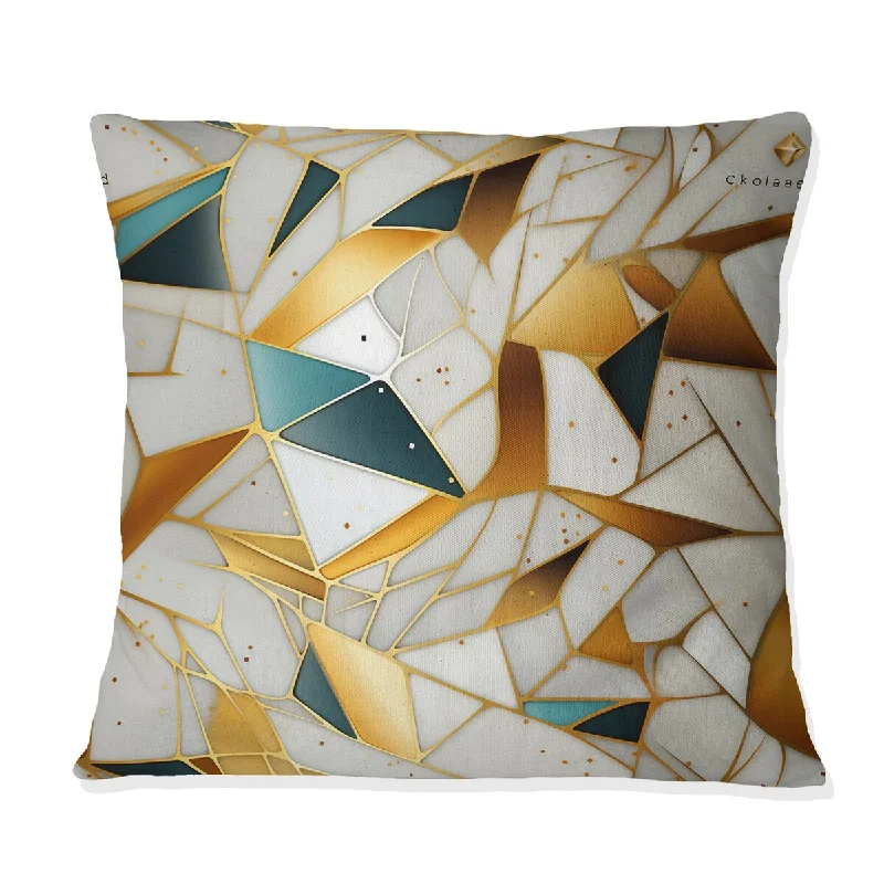 Designart "Marble White And Gold Geometric Glam II" Marble Printed Throw Pillow