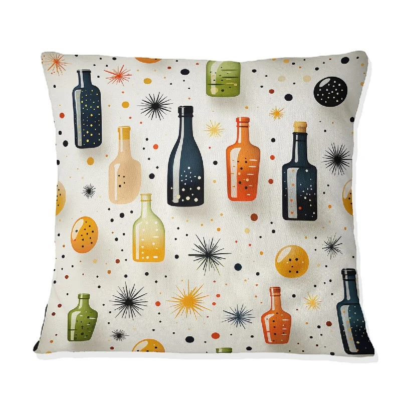 Designart "Midcentury Drink Cocktails Pattern" Food & Beverage Printed Throw Pillow