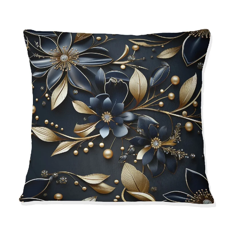 Designart "Midnight Blue Charm Gold And Black I" Glam Printed Throw Pillow