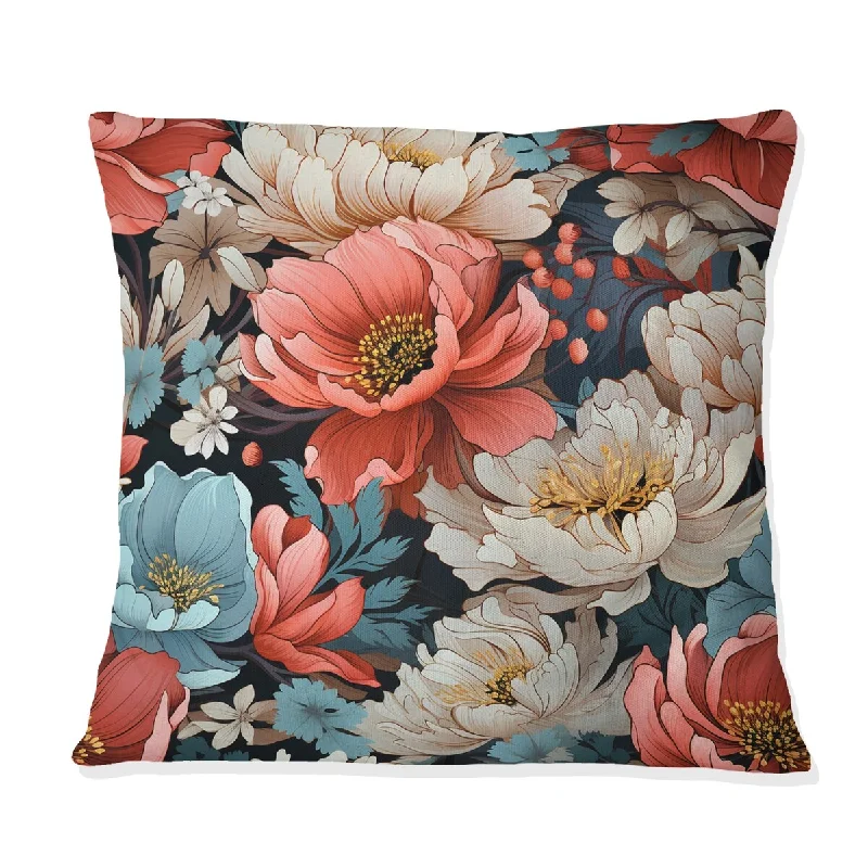 Designart "Pink And Beige Modern Floral Fusion Symphony" Floral Printed Throw Pillow