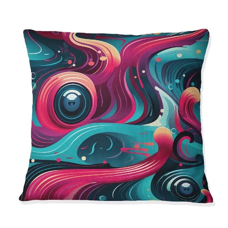 Designart "Pink And Blue Retro Waves II" Geometric Printed Throw Pillow