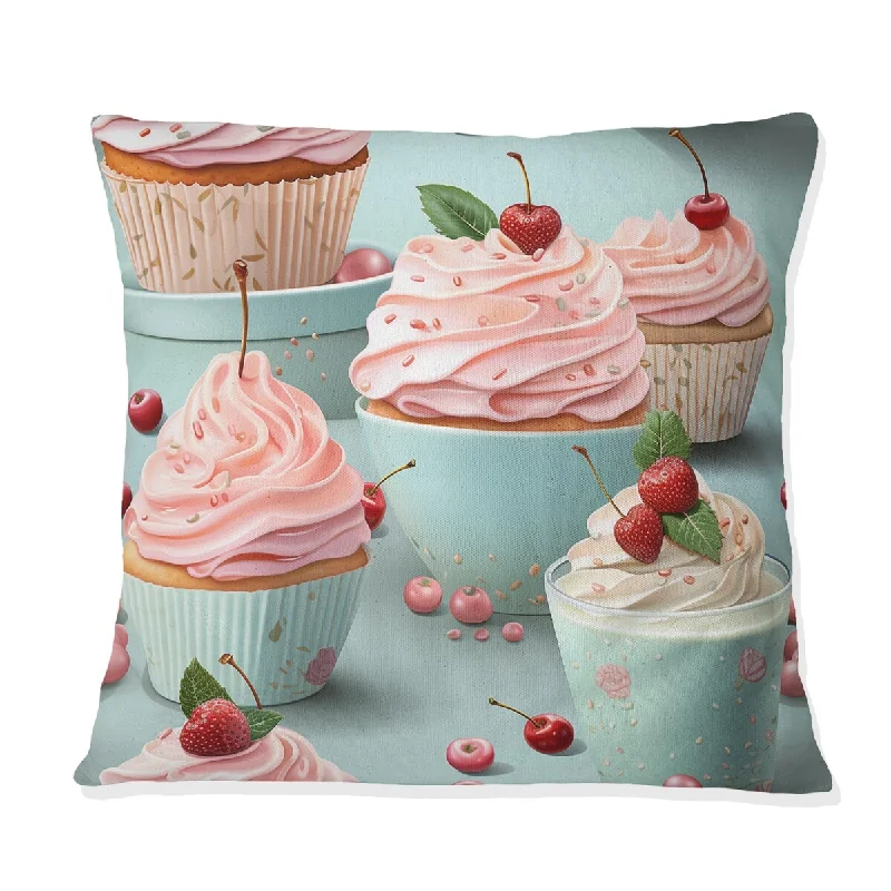 Designart "Pink And Blue Sweet Treats Delight" Food & Beverage Printed Throw Pillow