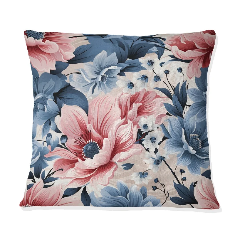 Designart "Pink & Blue Gingham Charm Floral Pattern" Floral Printed Throw Pillow