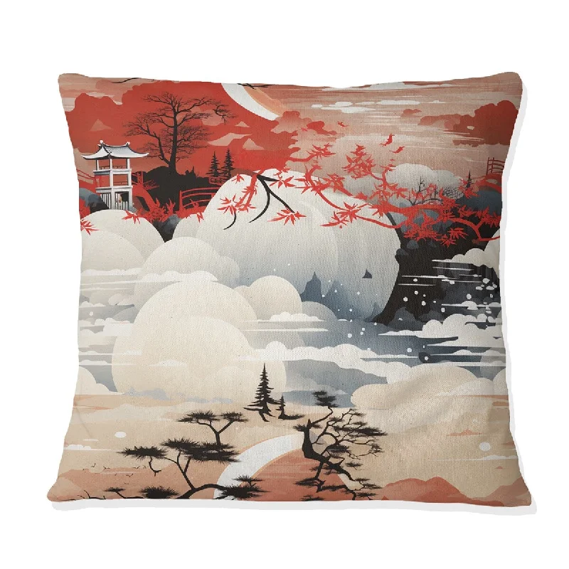 Designart "Red Torii Gate Japanese Pattern II" Japanese Printed Throw Pillow