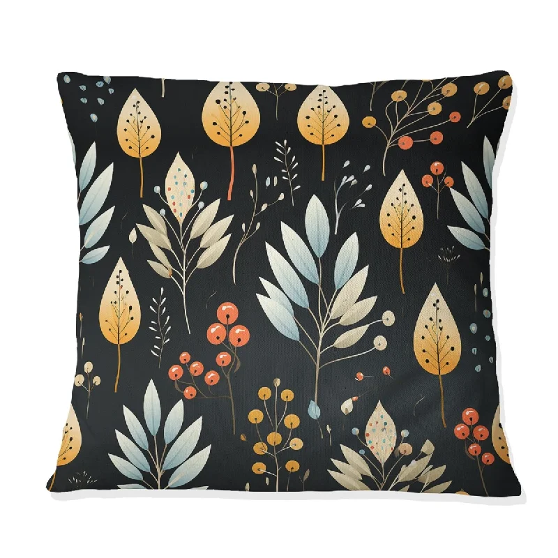 Designart "Retro Flair Black And Yellow Ferns Pattern I" Floral Printed Throw Pillow