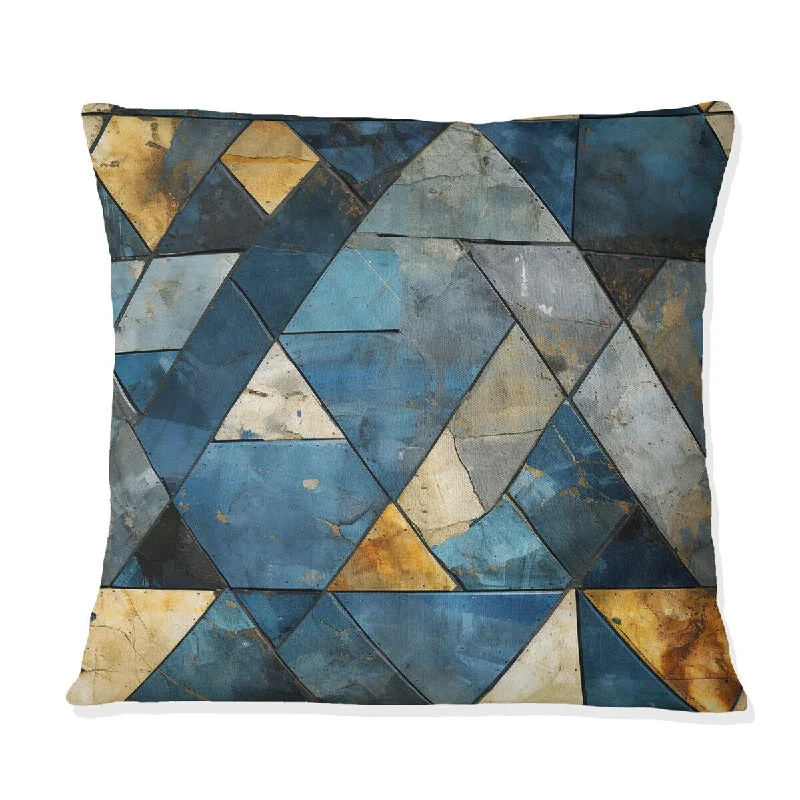 Designart "Rustic Cobalt Triangle Symphony II" Geometric Printed Throw Pillow