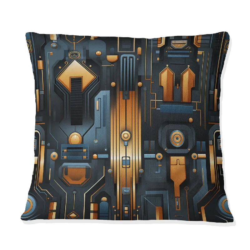 Designart "Steampunk Industrial Gold And Teal Geometric I" Geometric Printed Throw Pillow