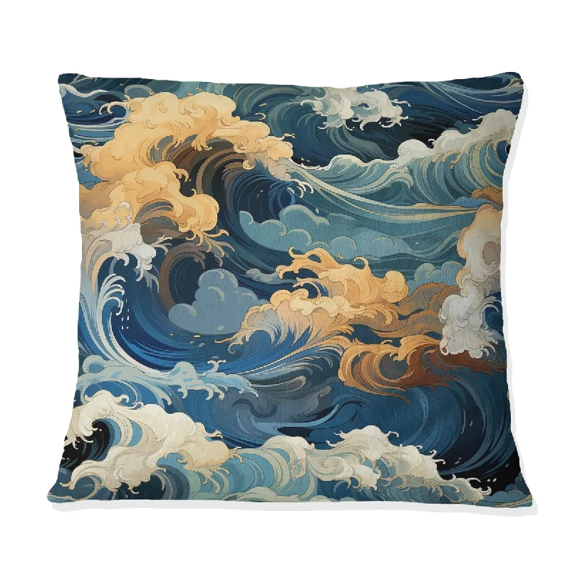 Designart "Sunrise Hokusai Waves Japanese Pattern II" Coastal Printed Throw Pillow