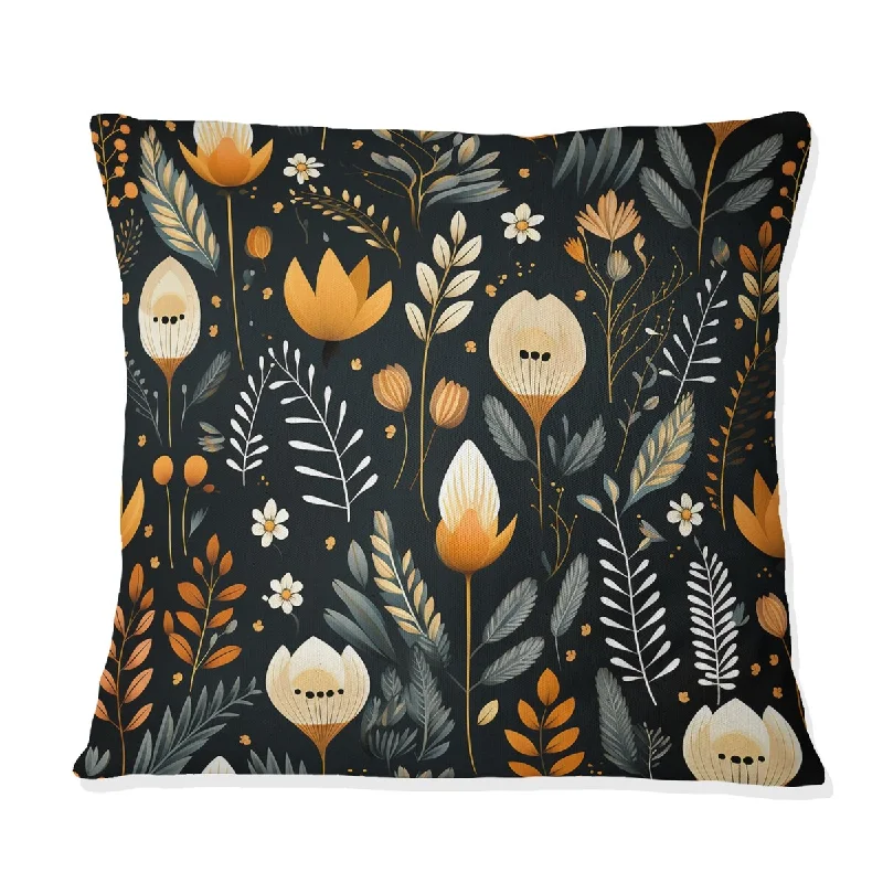 Designart "Tribal Black And Yellow Elegant Meadow" Floral Printed Throw Pillow