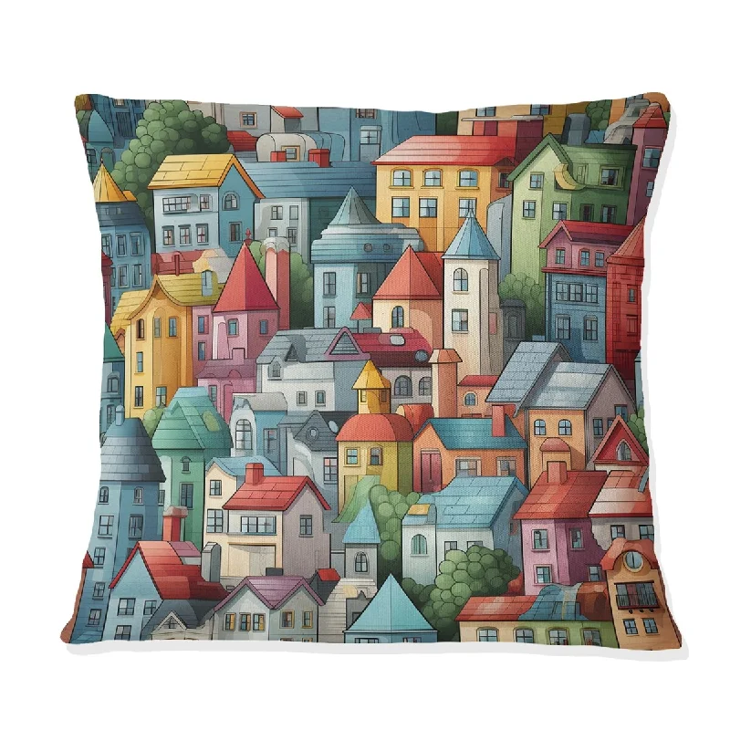 Designart "Urban Buildings In Soft Pastel Colors VII" Abstract Printed Throw Pillow