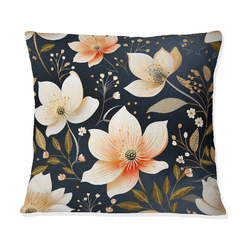 Designart "Vintage Flair Peach And Teal Floral Brilliance I" Floral Printed Throw Pillow