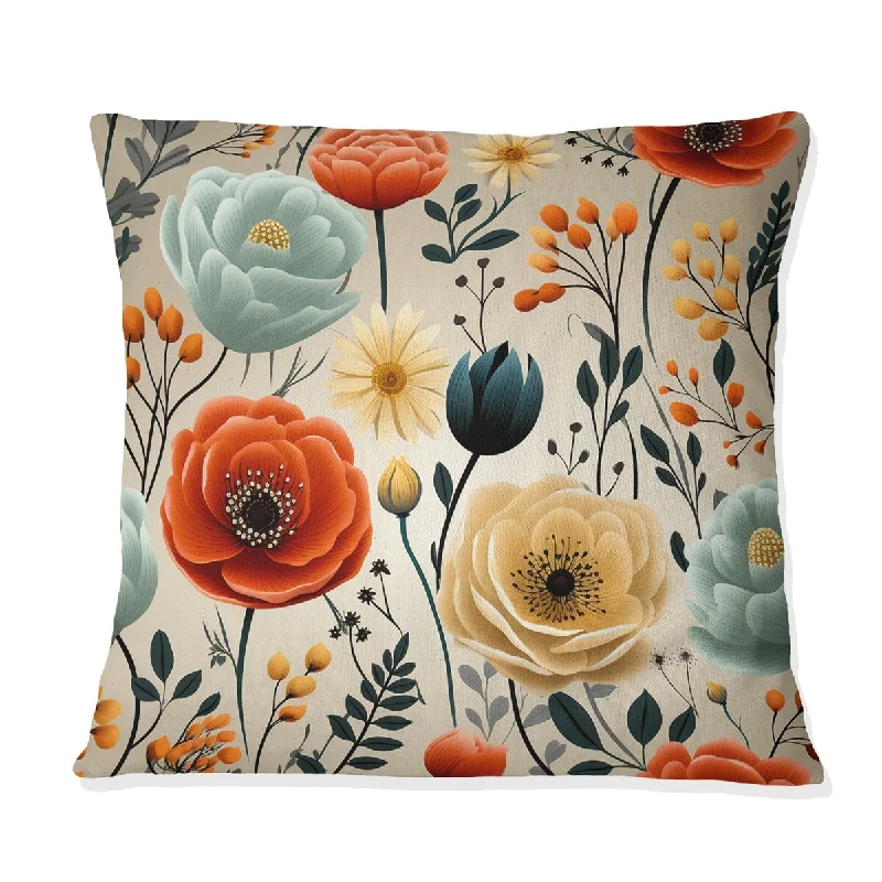 Designart "Vintage Mod Florals I" Midcentury Printed Throw Pillow