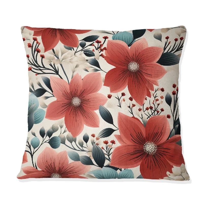 Designart "Vintage Romance Red Floral Bliss I" Floral Printed Throw Pillow