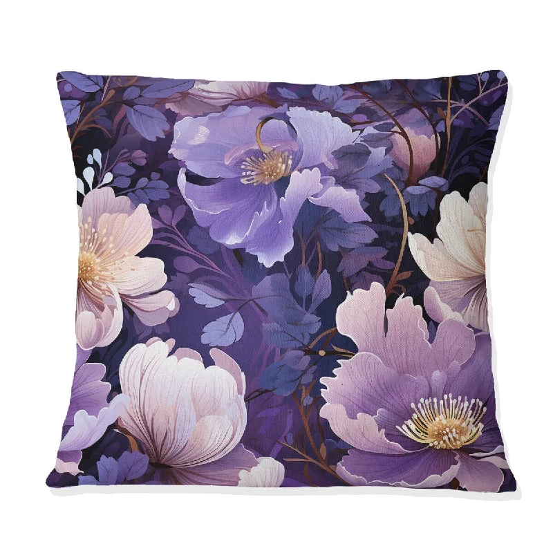 Designart "Wonderland Purple Flowers" Floral Printed Throw Pillow