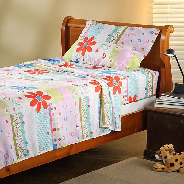 Expressions Microfiber Flower Children's Full Sheet Set - Multi-color