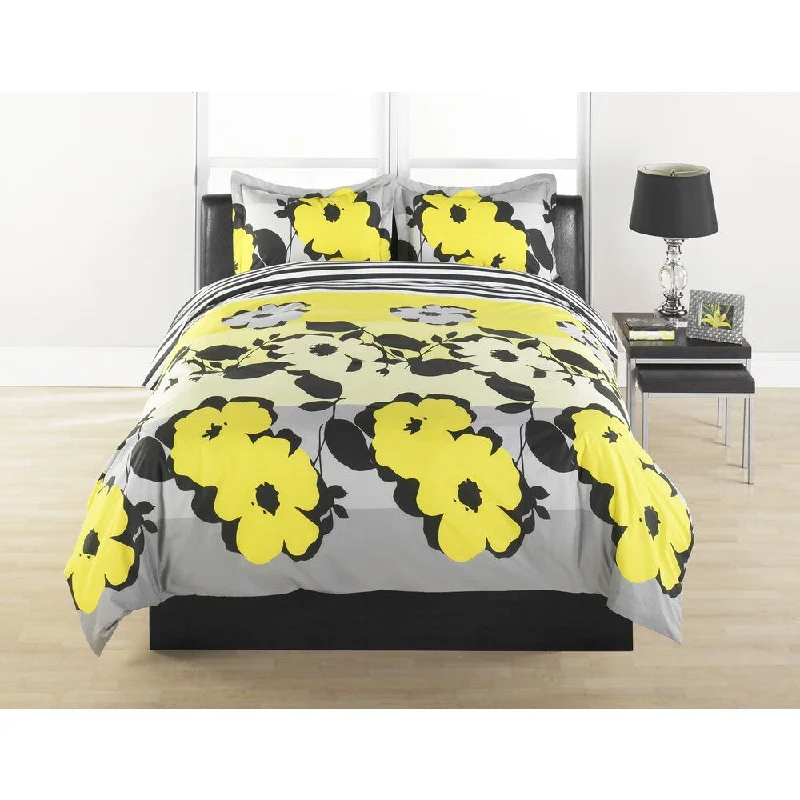 Flower Stripe 3-piece Duvet Cover Set