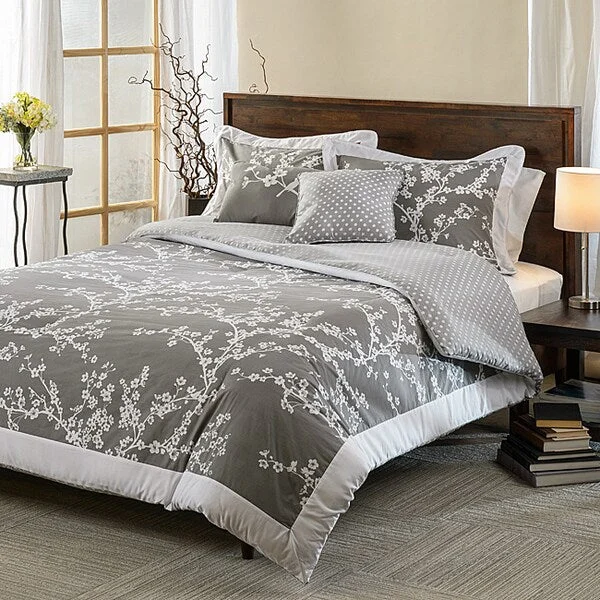 Hanami Grey and White Cotton Reversible 5-piece Comforter Set