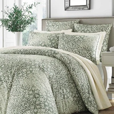 New - Green Abingdon Duvet Cover Set (Full/Queen) - Stone Cottage