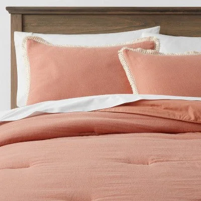 Open Box - Full/Queen Cotton Border Comforter & Sham Set Terracotta Threshold