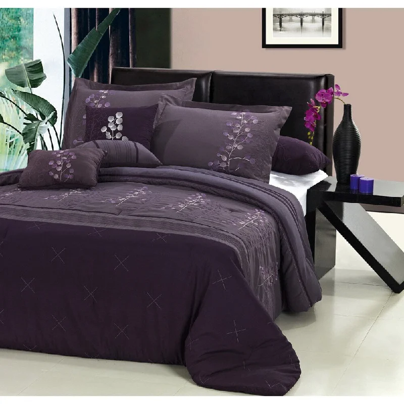 Poppy Flower Plum 8-piece Oversized and Overfilled Comforter Set