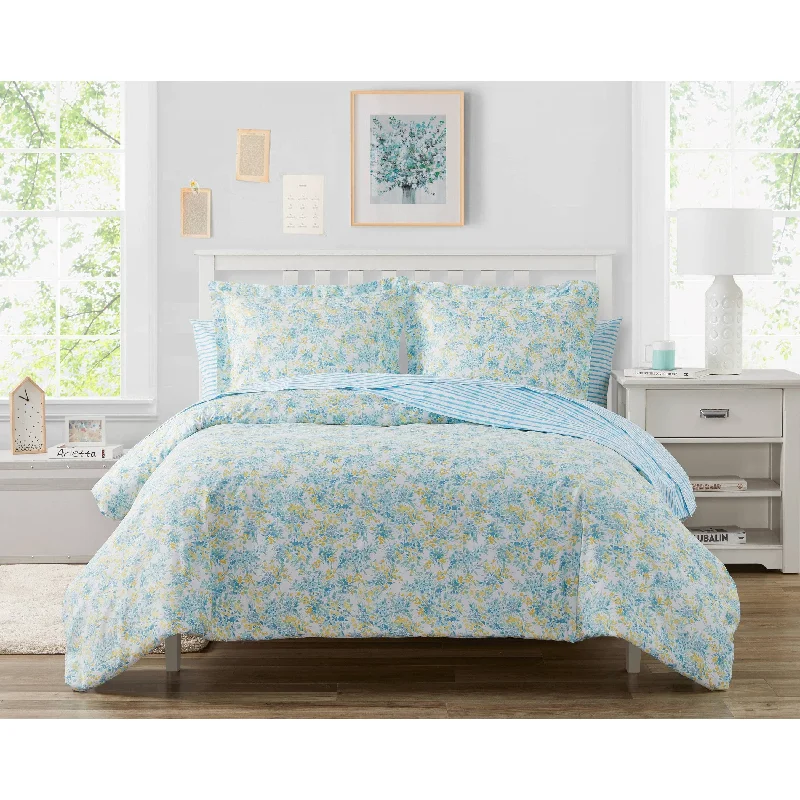 Poppy & Fritz Happy Floral Blue Reversible Comforter Set