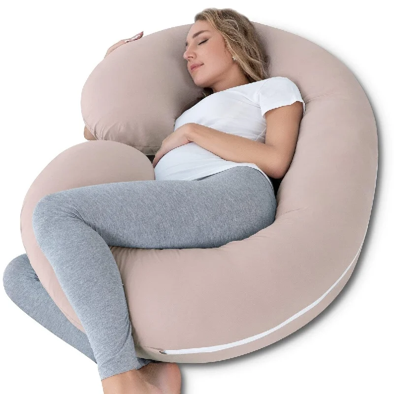 Pregnancy Pillow,Maternity Body Pillow with Velvet Cover,C Shaped Body Pillow for Sleeping (Cooling Cotton-Apricot)