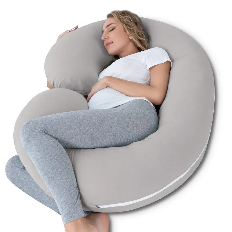 Pregnancy Pillow,Maternity Body Pillow with Velvet Cover,C Shaped Body Pillow for Sleeping (Cooling Cotton-Apricot)