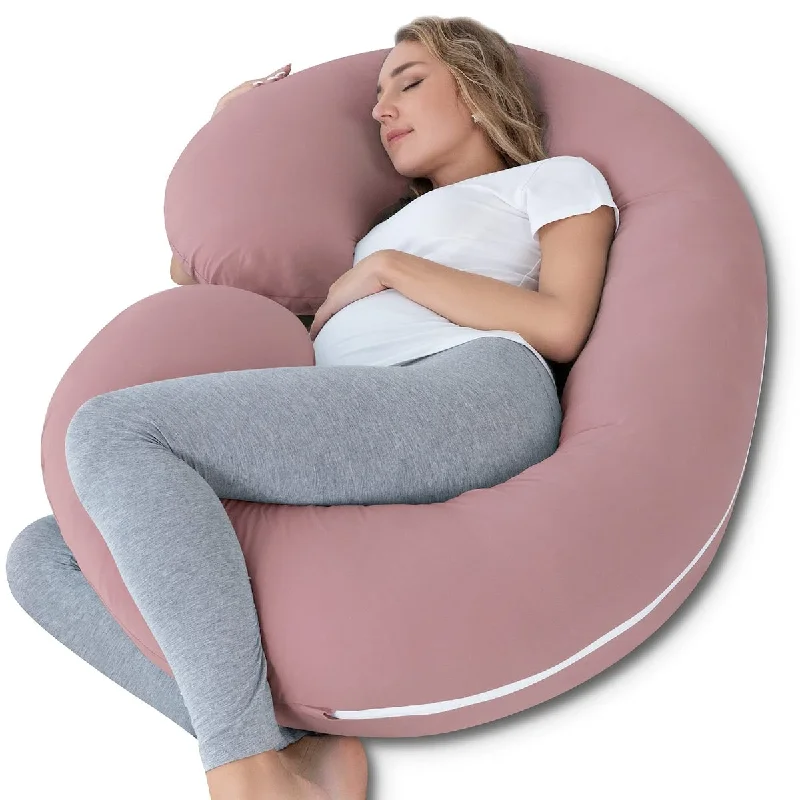 Pregnancy Pillow,Maternity Body Pillow with Velvet Cover,C Shaped Body Pillow for Sleeping (Cooling Cotton-Apricot)