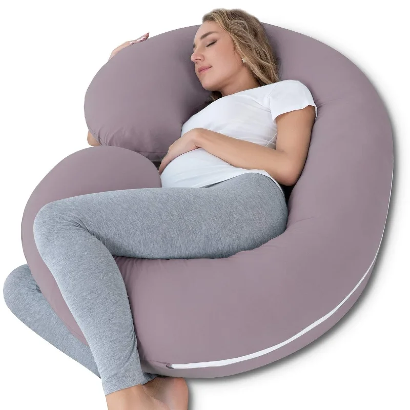 Pregnancy Pillow,Maternity Body Pillow with Velvet Cover,C Shaped Body Pillow for Sleeping (Purple Jersey)