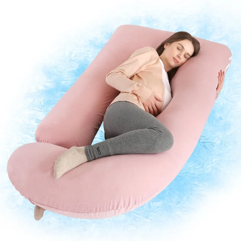 Pregnancy Pillow with Cooling Cover, Side J Type Full-Body Pillow for Back, Legs and Belly Support, Comfortable Cooling Cover