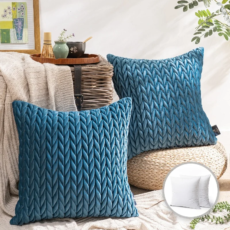 Quilted Velvet Braid Textured Pleated Decorative Throw Pillow