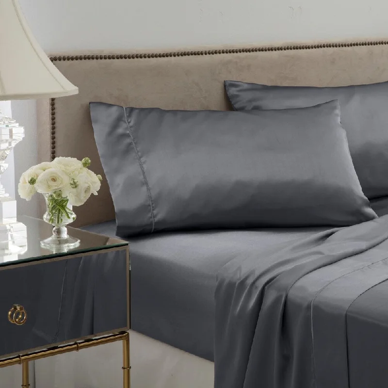 Seduction Satin Solid King Silver Sheet Set