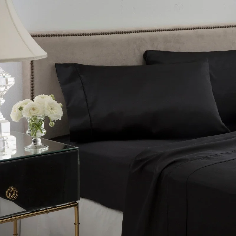 Seduction Satin Solid Queen Black Sheet Set