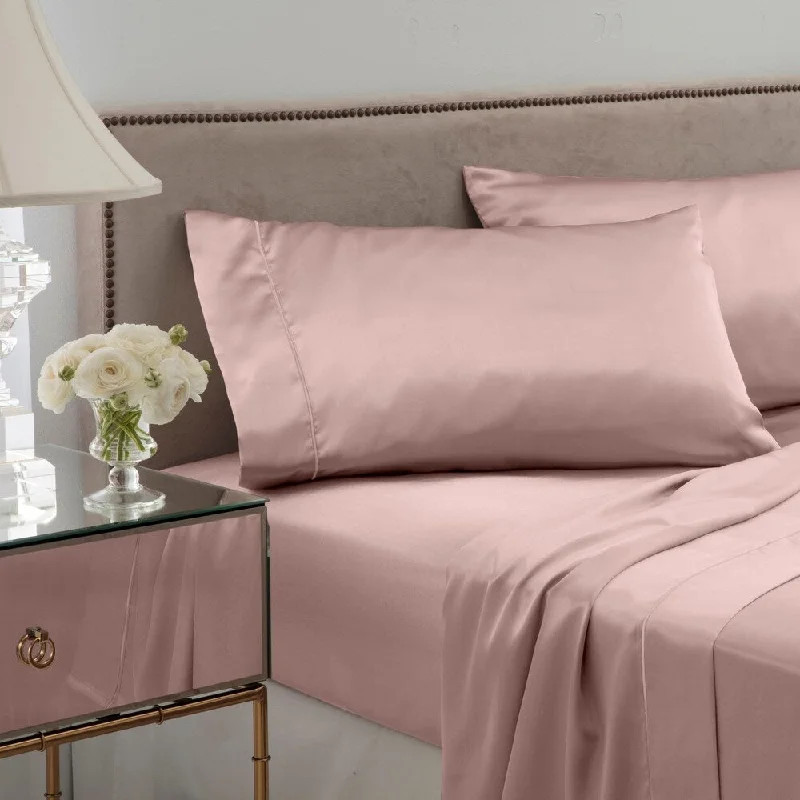 Seduction Satin Solid Queen Rose Gold Sheet Set