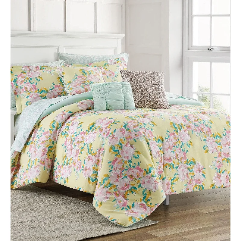 Sophia Floral Yellow/Aqua 10-Piece Comforter Set