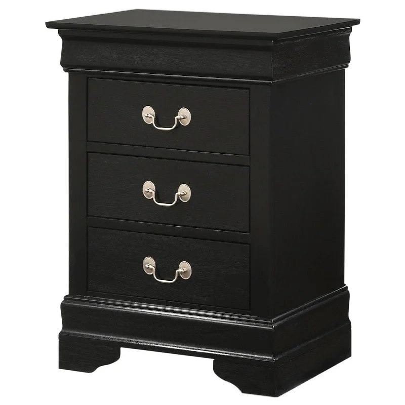 3 Drawer Nightstand, 29"H X 21"W X 16"D, Black