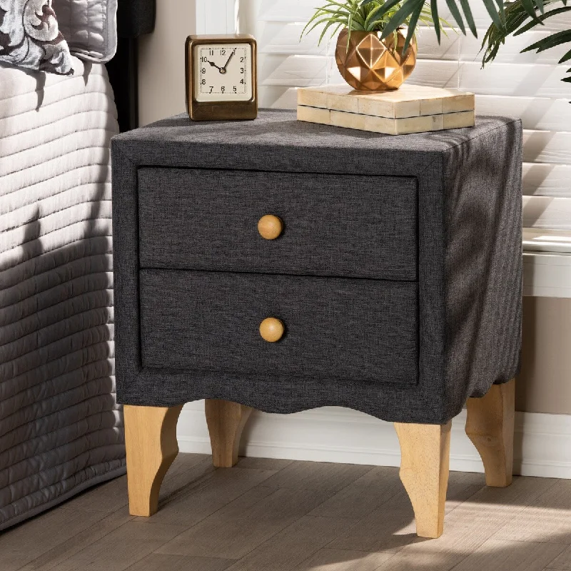 Artis Modern and Contemporary Charcoal Fabric Upholstered 2-Drawer Wood Nightstand