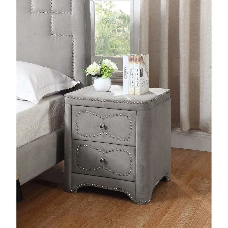 Best Quality Furniture 2-drawer Velvet Nightstand