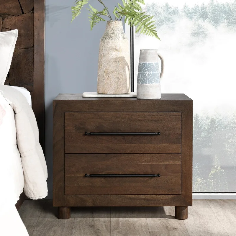 Classic Home Jaxon Two-Drawer Acacia Wood Nightstand in Cocoa Brown