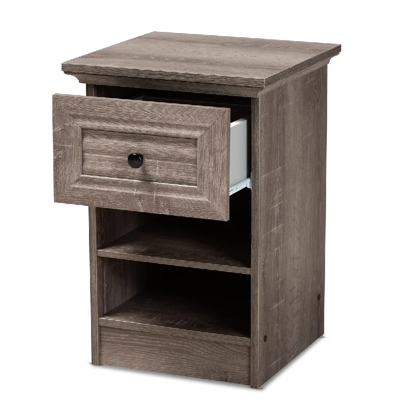 Dara Traditional Transitional Grey Brown Oak Finished 1-Drawer Wood Nightstand