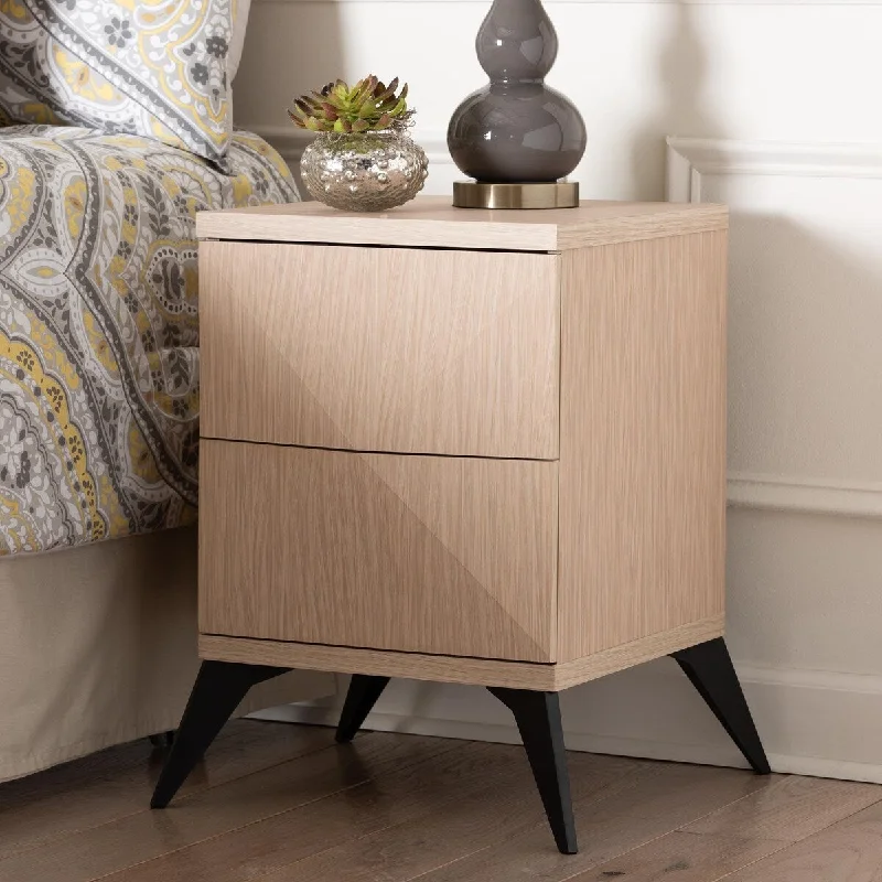 Draper Mid-Century Modern Two-Tone Light Brown and Black Wood 2-Drawer Nightstand