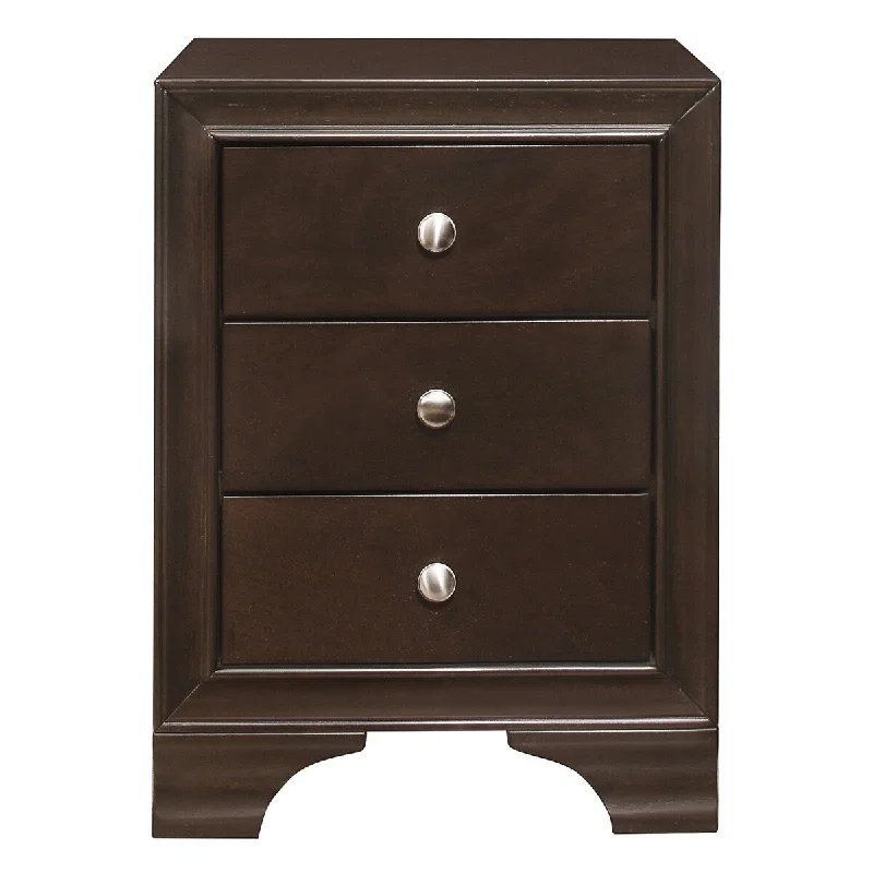 Elegant Brown Mix Finish Nightstand with Polished Chrome Tone Knobs and Convenient USB Charging