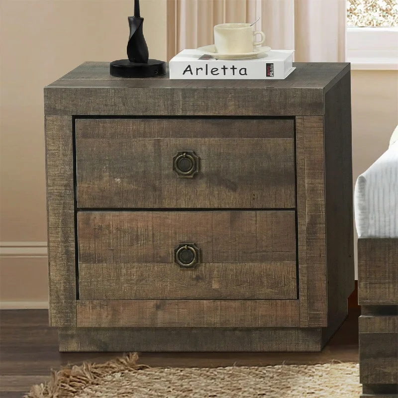 Farmhouse Style 2 Drawers Nightstand