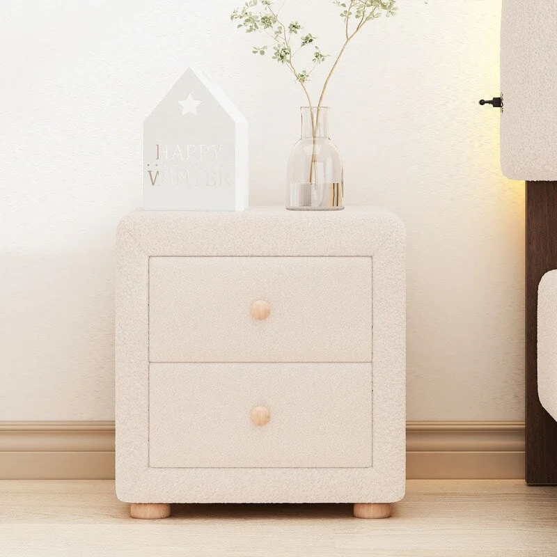 Fleece Nightstand with 2 Drawers, Beige