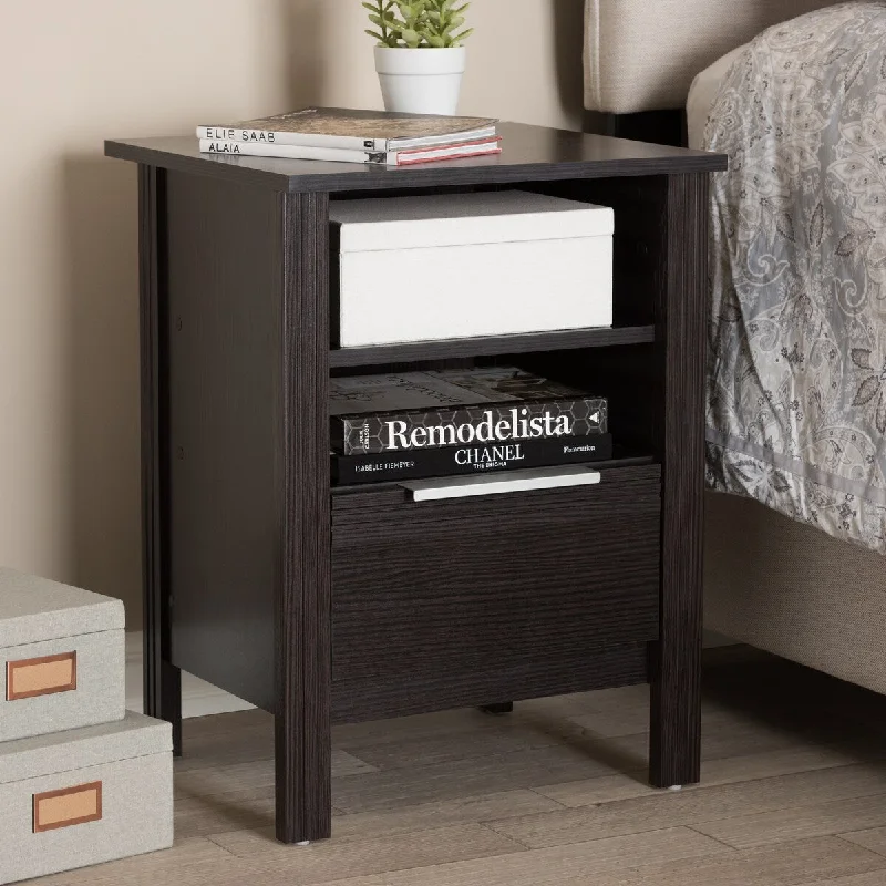 Hamish Modern and Contemporary Wenge Brown Finished 1-Drawer Nightstand