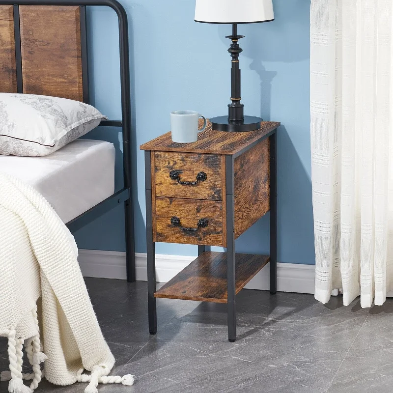 Industrial 2-Drawer Nightstand Narrow End Side Table